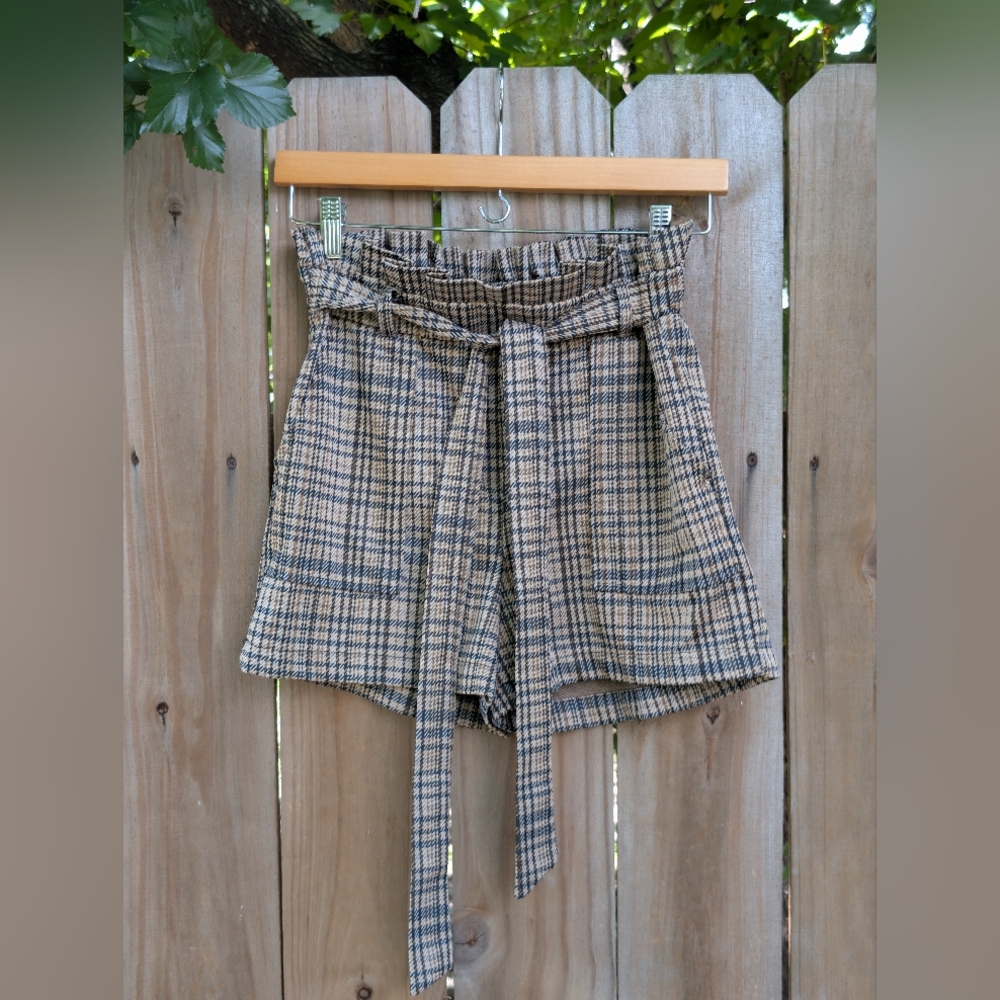 Shosho Plaid High Rise Tie Waist Shorts
